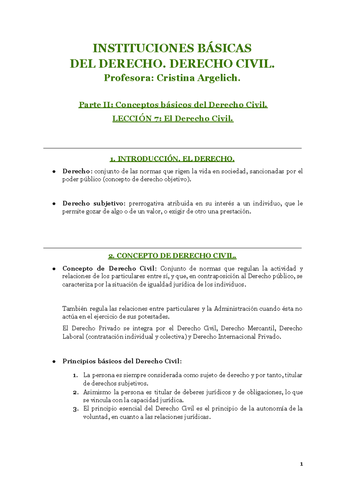 TEMA 7. El Derecho Civil - INSTITUCIONES BÁSICAS DEL DERECHO. DERECHO ...