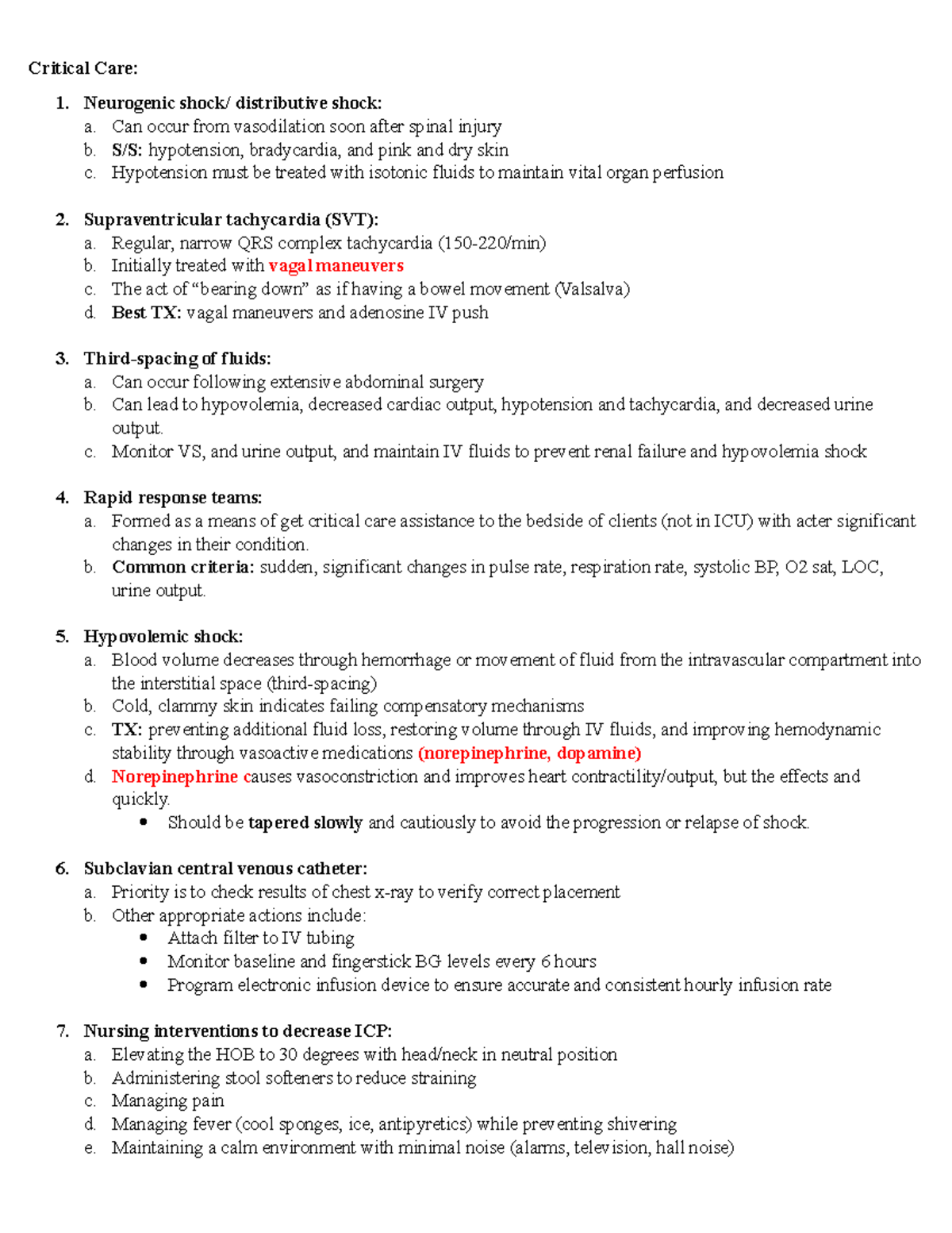 Critical Care - Health care concepts for Nclex - Critical Care: 1 ...