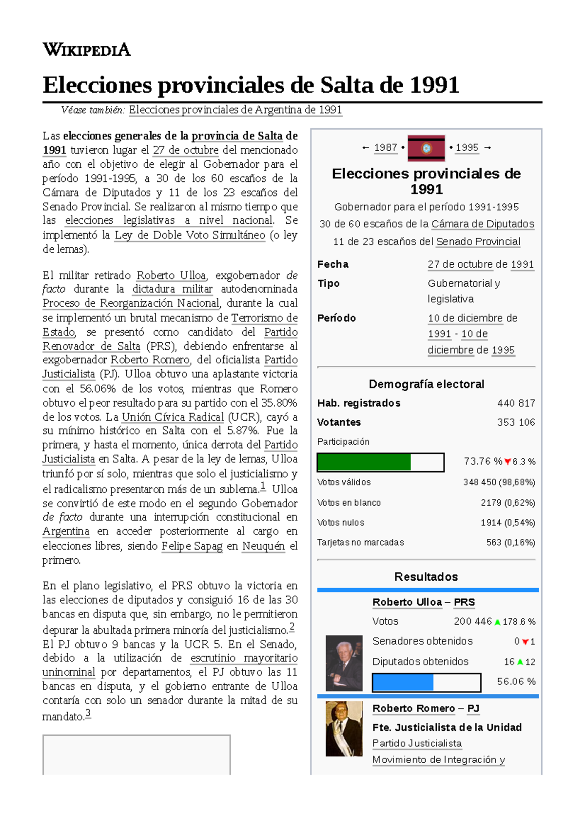 Elecciones provinciales de Salta de 1991 ← 1987 • • 1995 → Elecciones