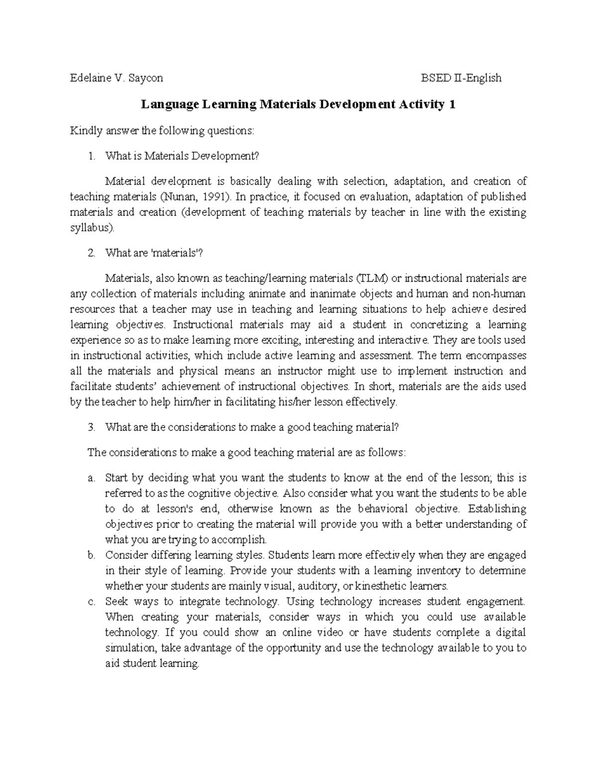 524994484 Language Learning Materials Development Activity 1 Edelaine