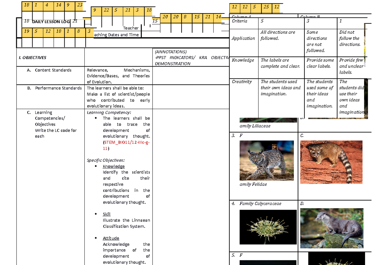 Lesson Plan in Science DAILY LESSON LOG School Grade Level GRADE 12