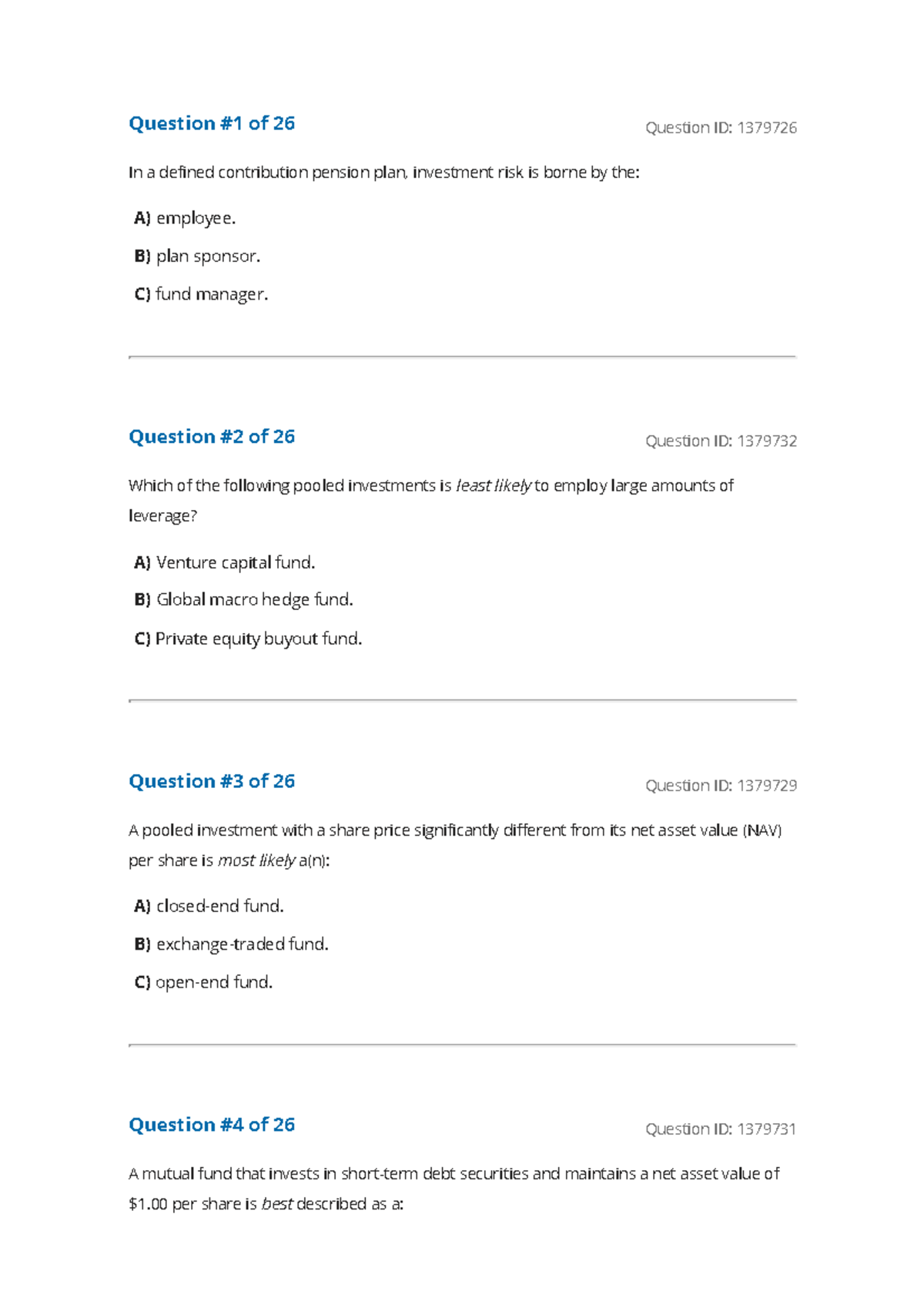 Reading 48 Portfolio Management- An Overview - Question #1 Of 26 ...