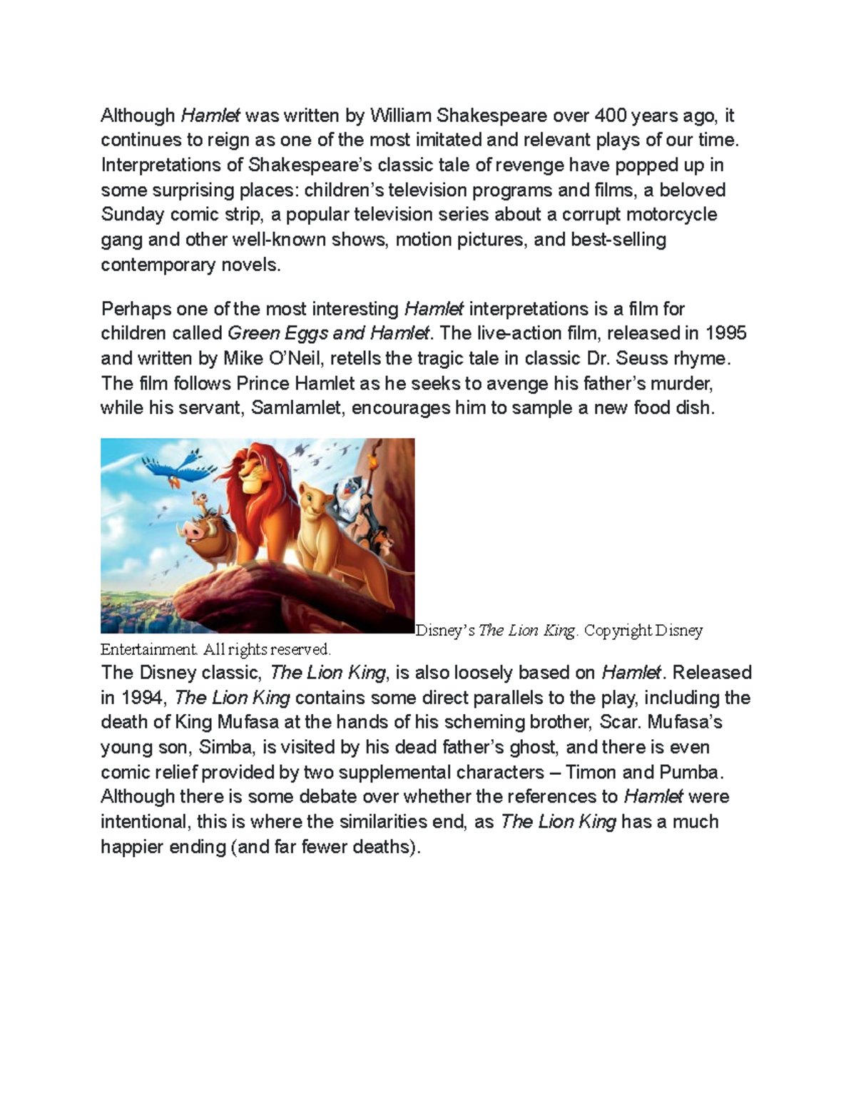 Hamlet document - A grade assignment with detailed research and ...