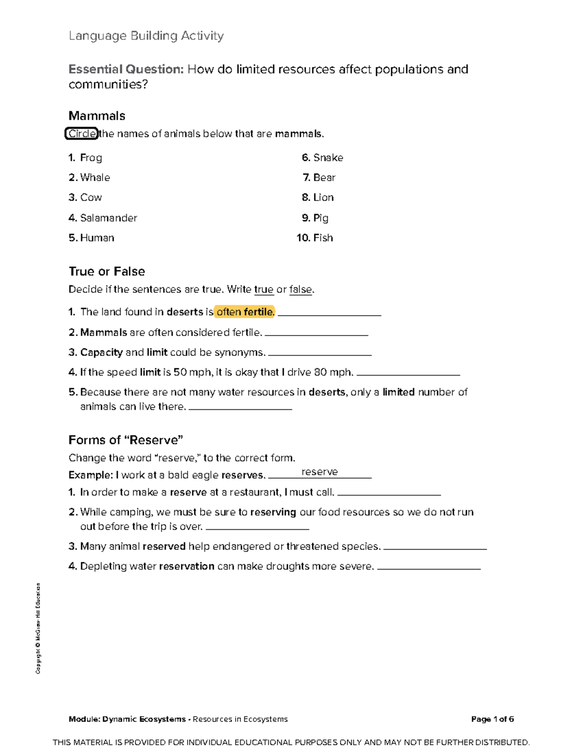 L261 EL+Worksheet - kiodqwhiowqdhoqwiqdw - Copyright © McGraw-Hill ...