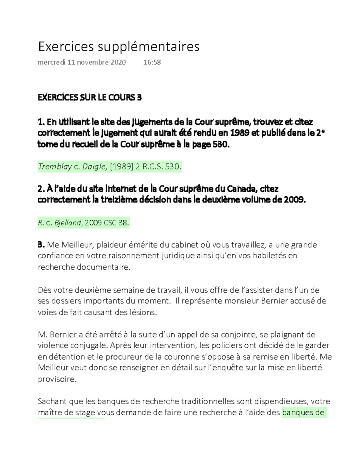 Exercices Supplémentaires Cours 3 - EXERCICES SUR LE COURS 3 En ...