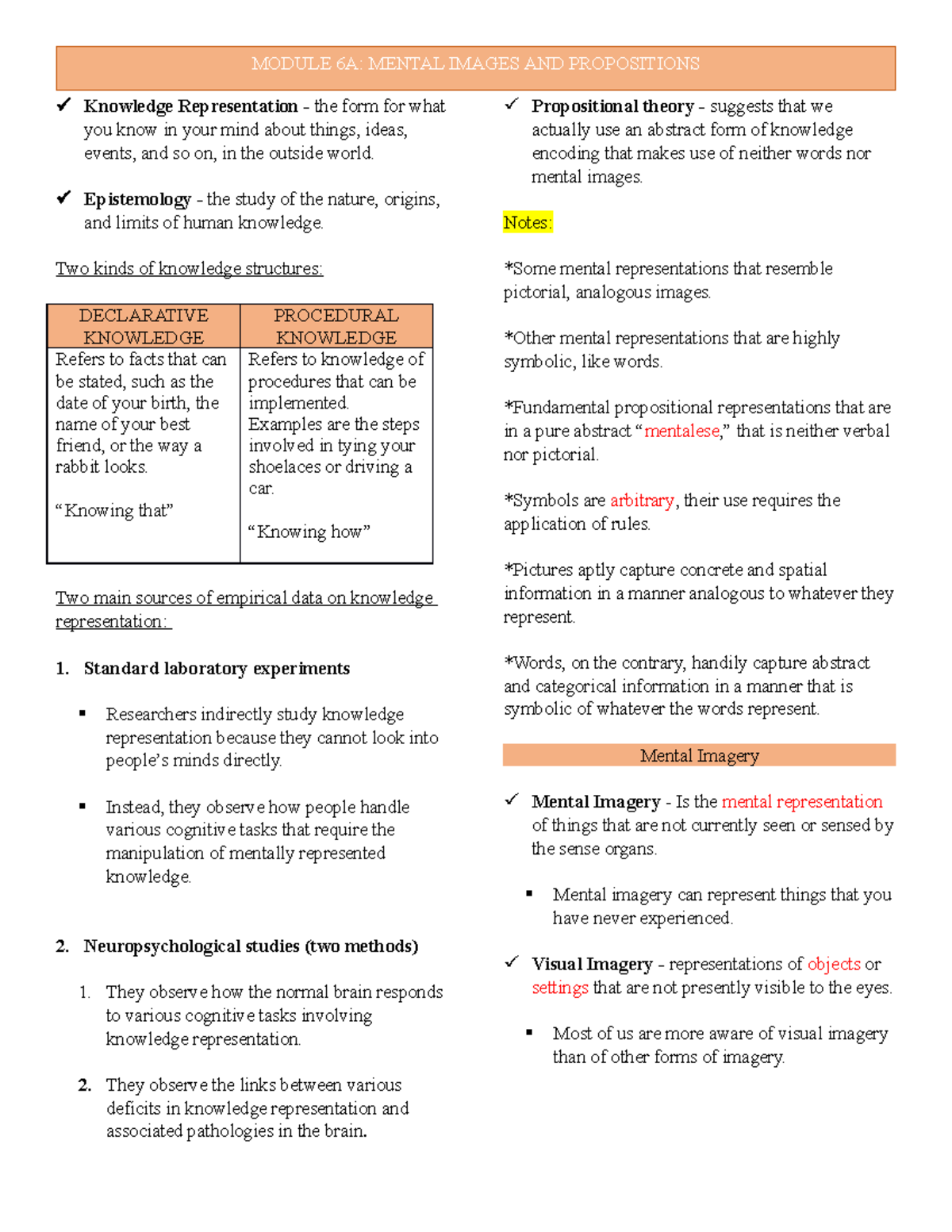 Module-6A-Reviewer - Cognitive Psychology - Knowledge Representation ...