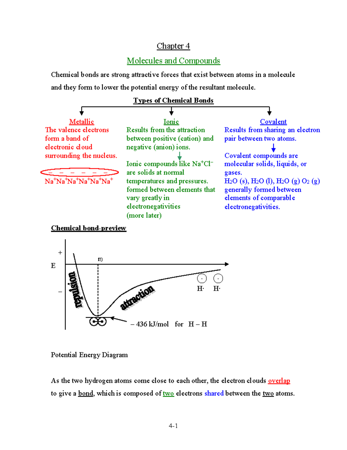 General Chemistry I - Chapter #4 Lecture Notes - Chapter 4 Molecules ...