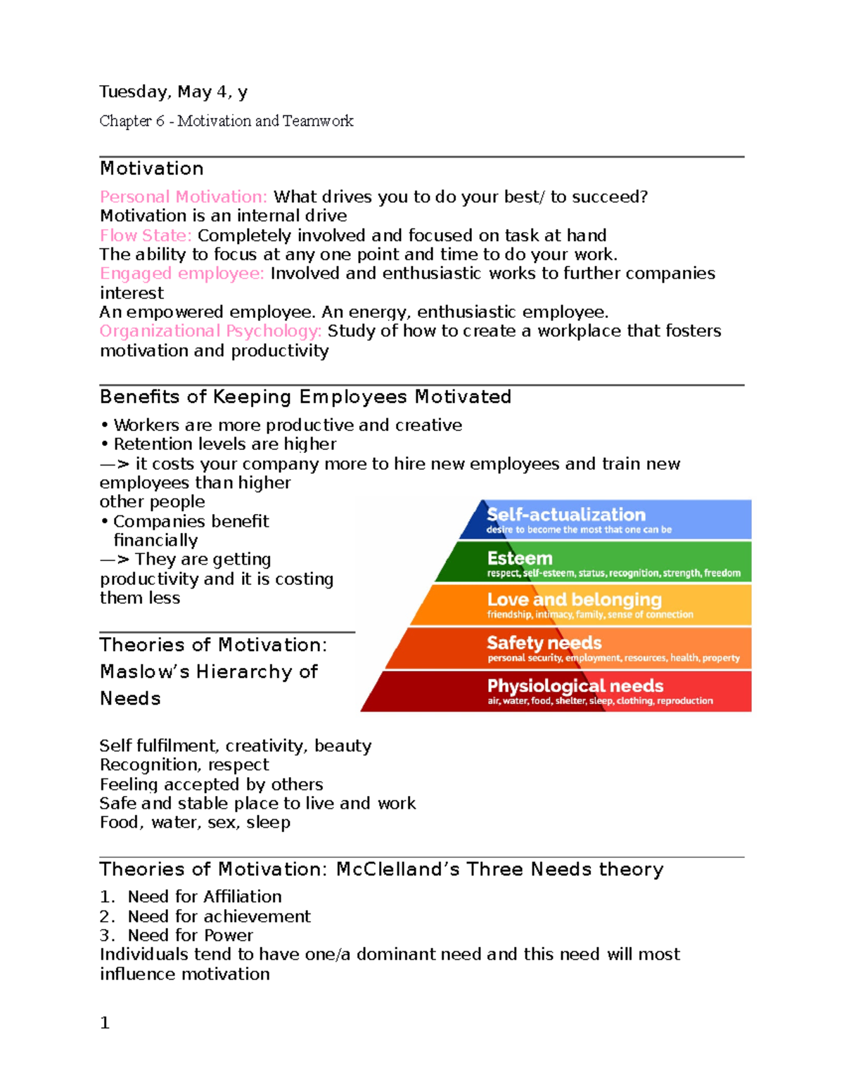 Business Chapter 6 Notes - Chapter 6 - Motivation And Teamwork ...