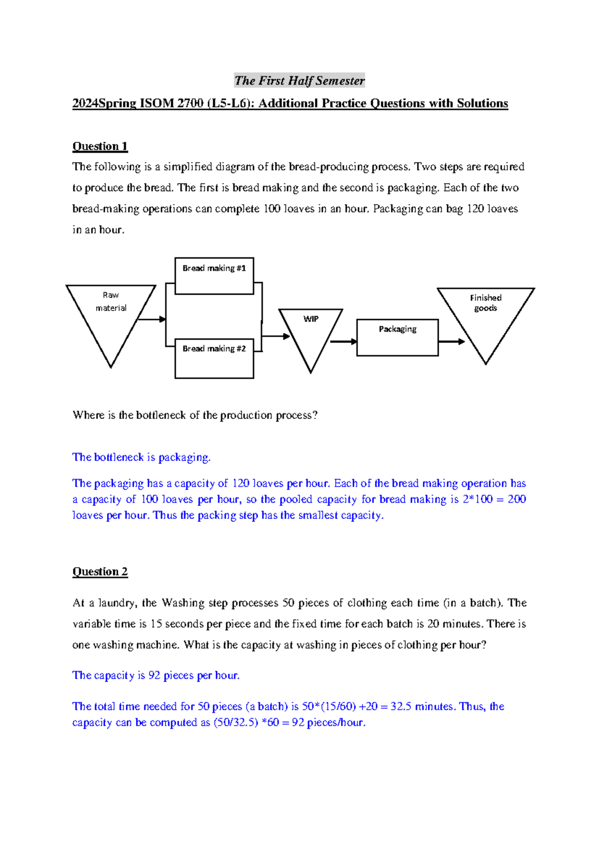 ISOM 2700 Extra(1st-half) Practice Set Solution 24SP - The First Half ...