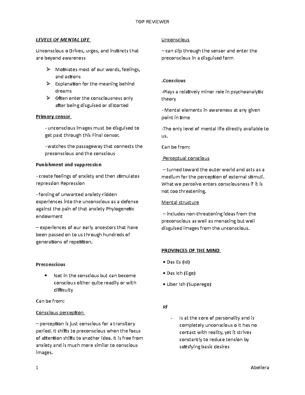Chapter 2 TOP Reviewer - Lecture notes 2 - LEVELS OF MENTAL LIFE ...