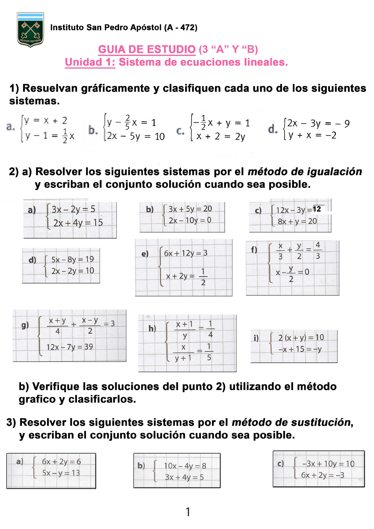 Guia De Estudio - Sistema De Ecuaciones Lineales - Matemática 51 CBC ...