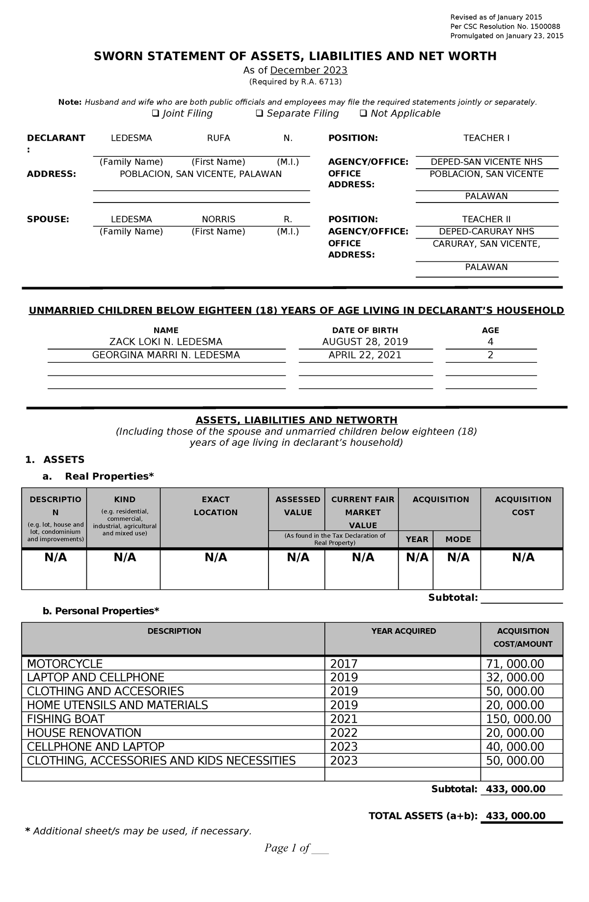 2015-SALN-Form RUFA - dsf - Revised as of January 2015 Per CSC ...