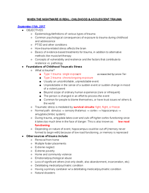 Final Exam Study Guide - / - When the Nightmare is Real: trauma in ...