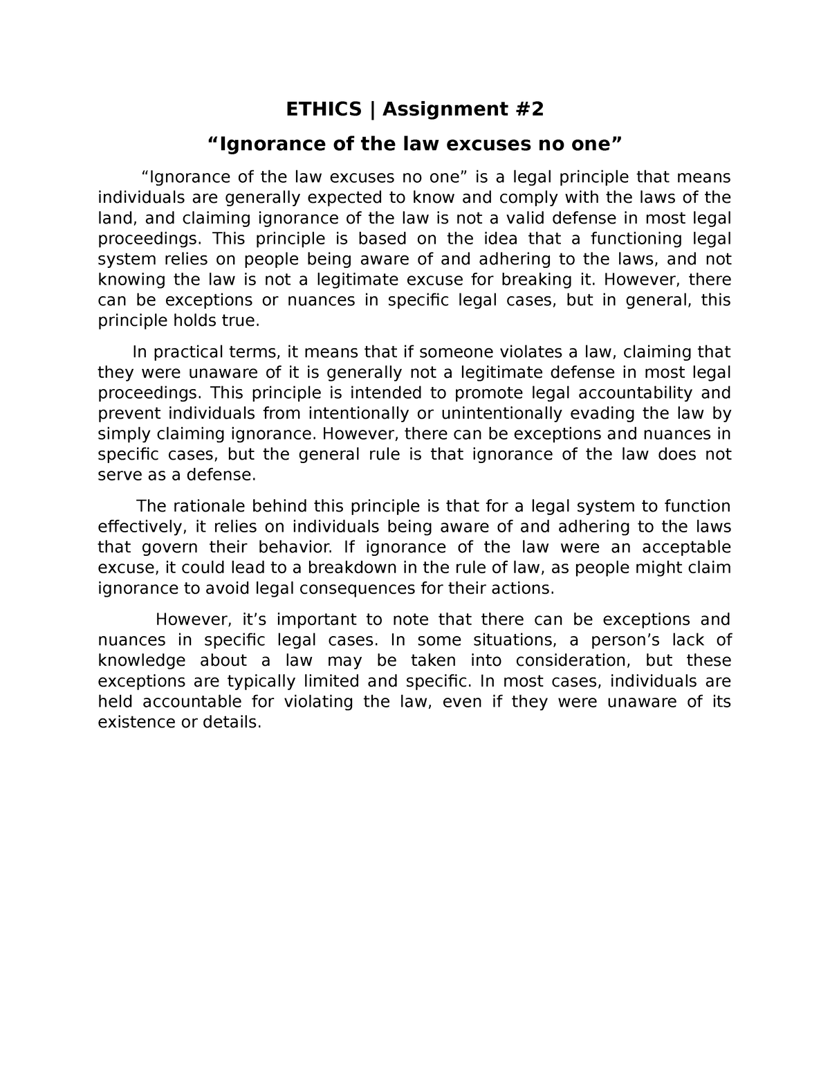 essay about ignorance of the law excuses no one