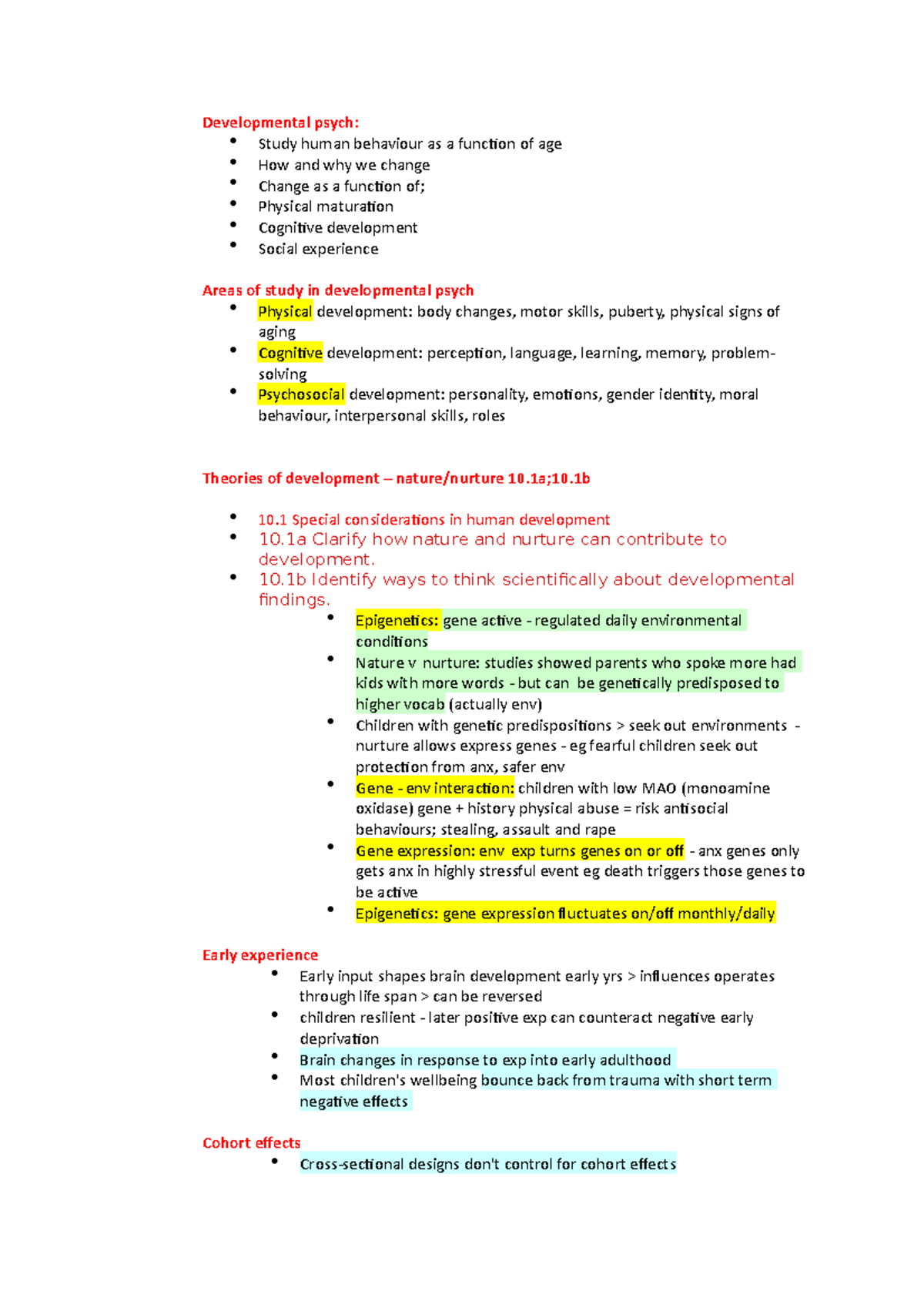 Developmental Psych lecture and textbook notes - Developmental psych ...