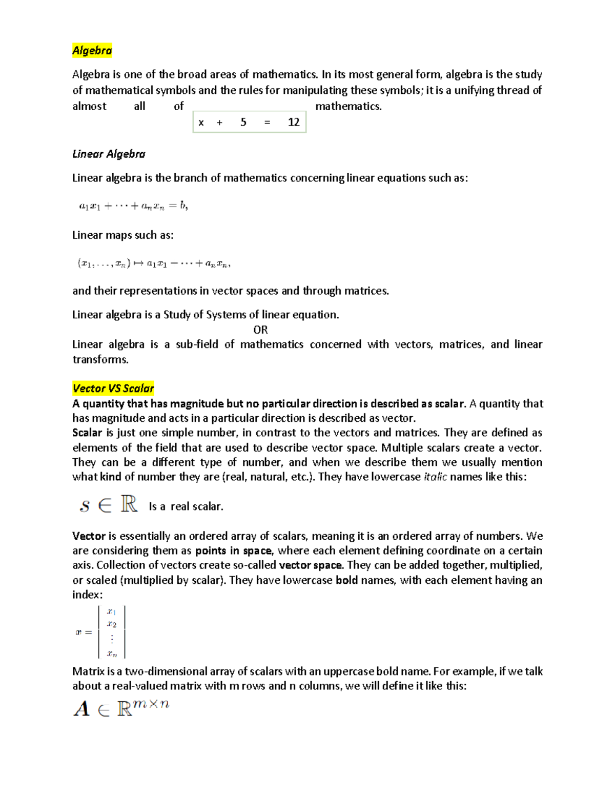 BCA statitistics - Algebra Algebra is one of the broad areas of ...