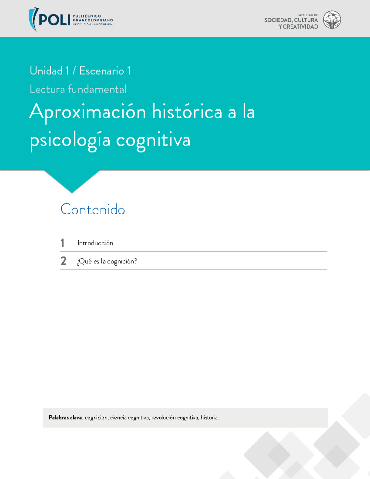 Unidad 1 Escenario 1 Nota 4 Palabras Clave Cognición Ciencia Cognitiva Revolución 5309