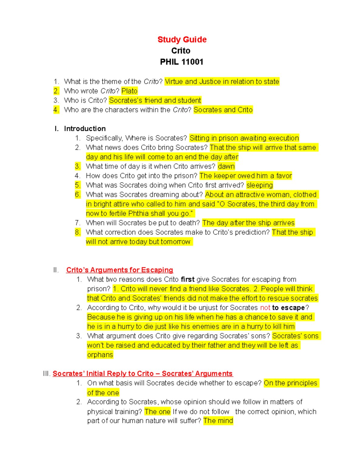 Summary Of Critos Three Arguments