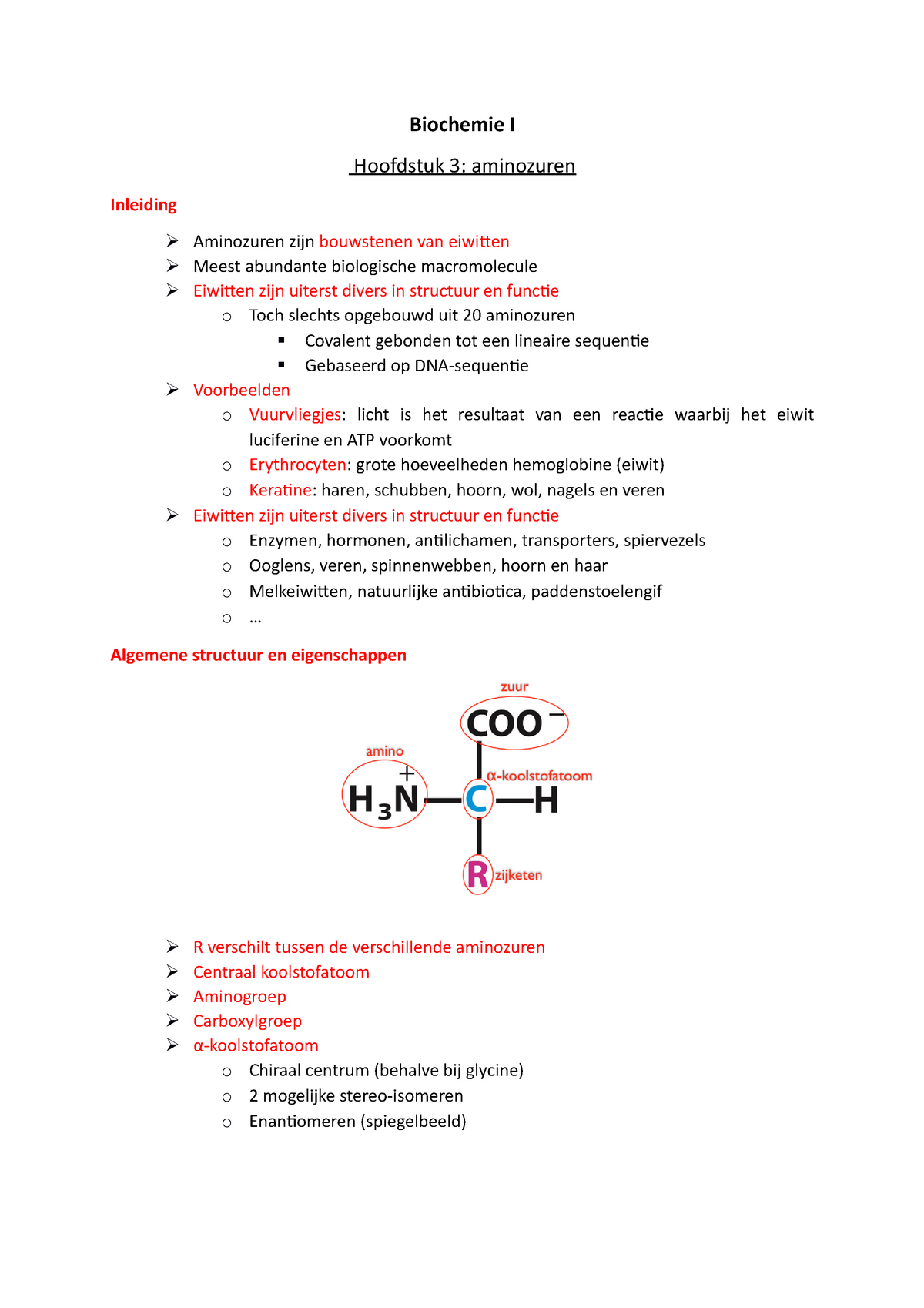 Biochemie Hoofdstuk 3 - Biochemie I Hoofdstuk 3: Aminozuren Inleiding ...