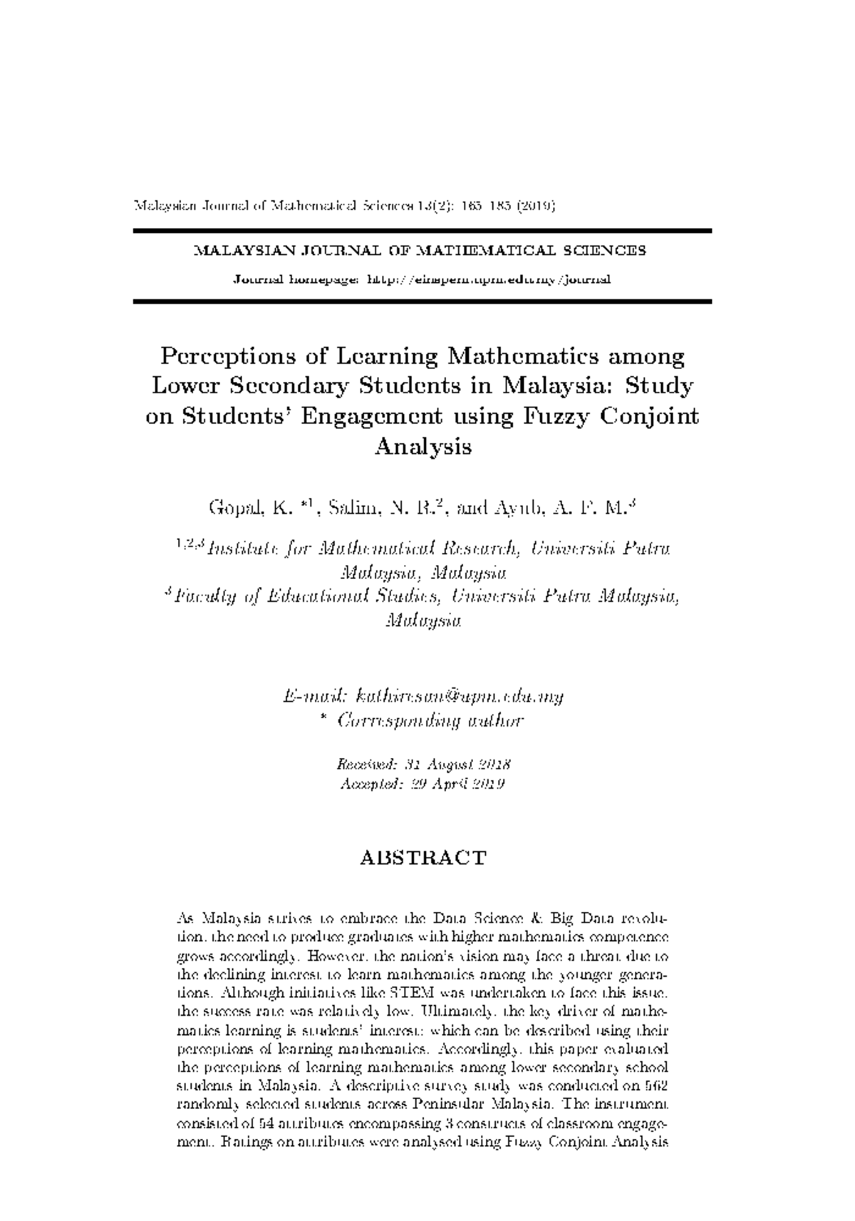 Perceptions of Learning Mathematics among Lower Secondary Students in ...