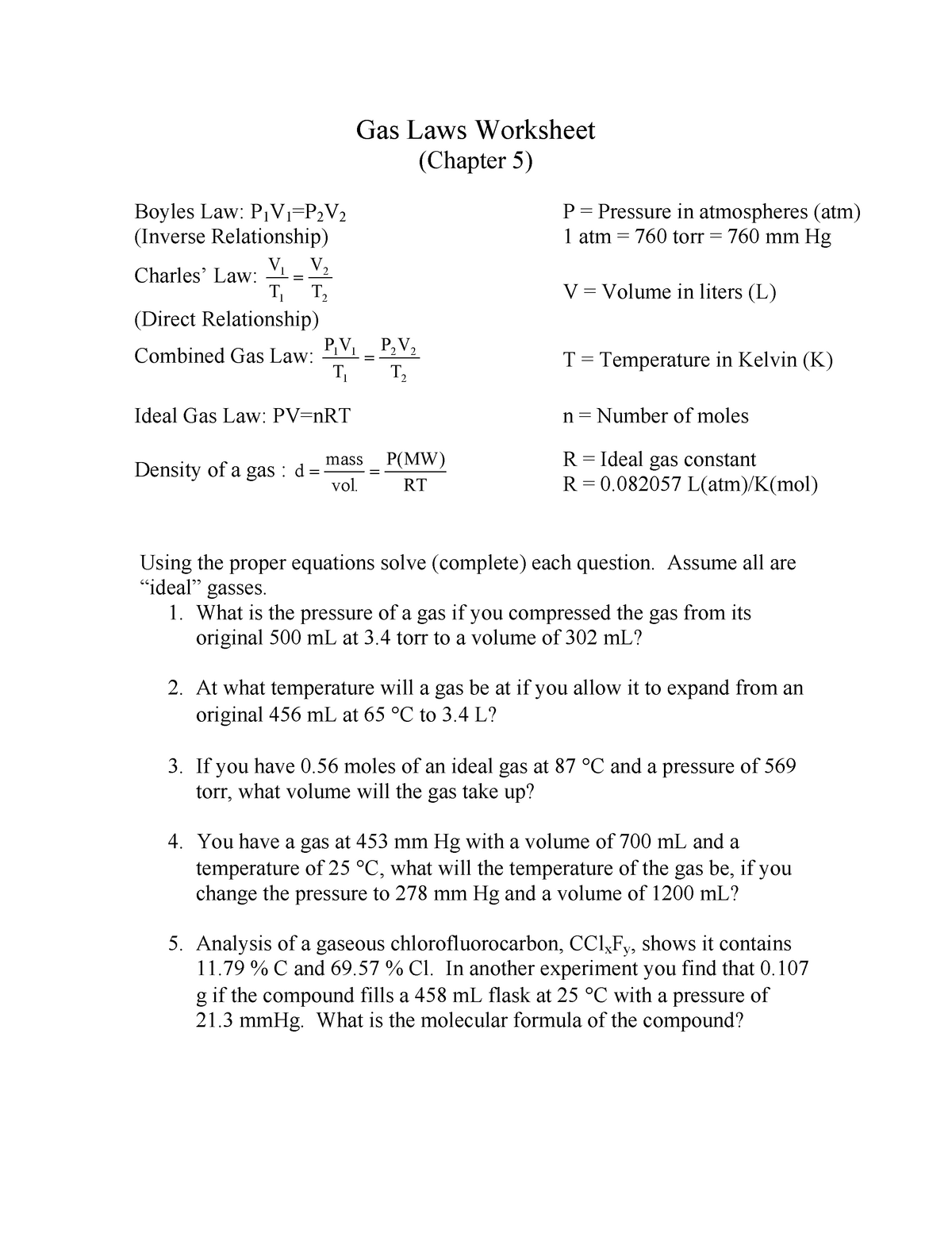 combined gas law worksheet answers