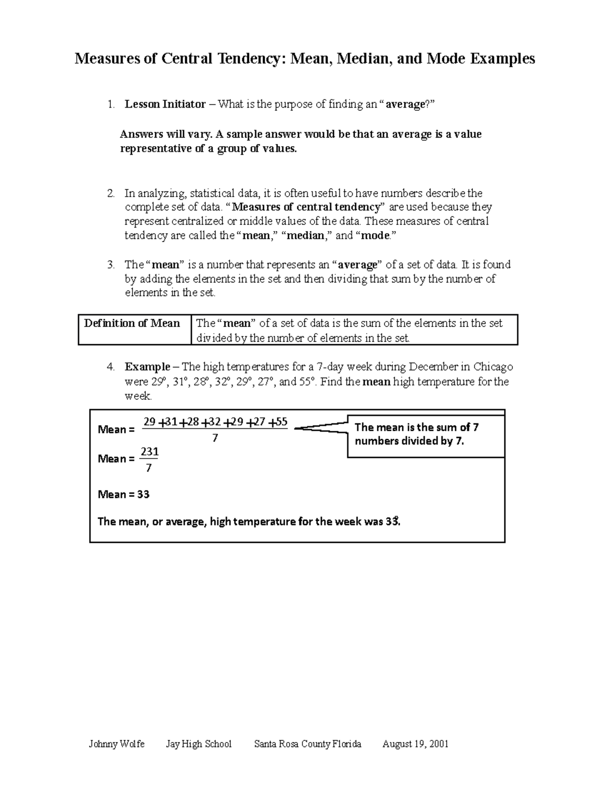 Measures of Central Tendency Examples - Measures of Central Tendency ...