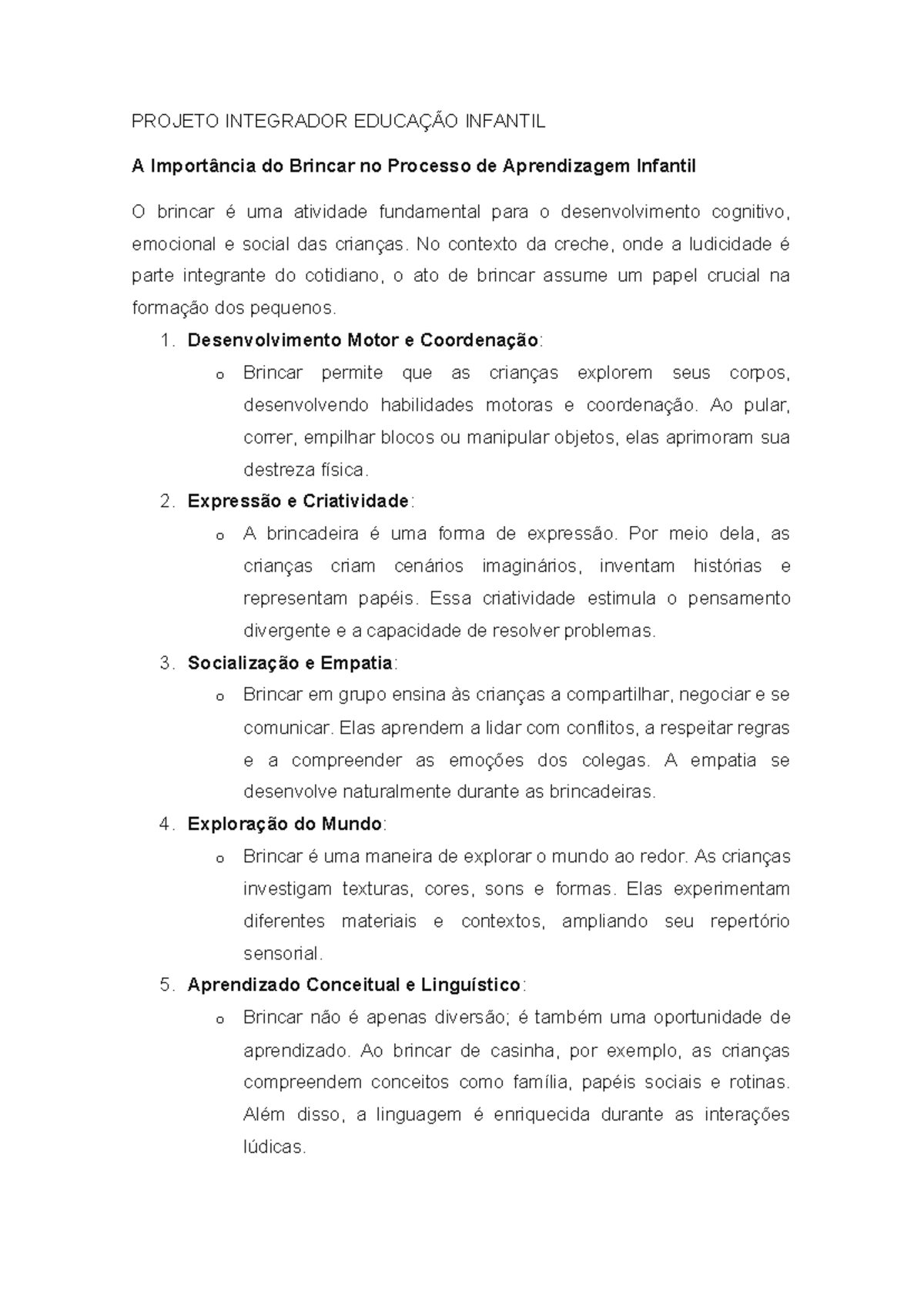 Projeto Integrador Educação Infantil - PROJETO INTEGRADOR EDUCAÇÃO ...