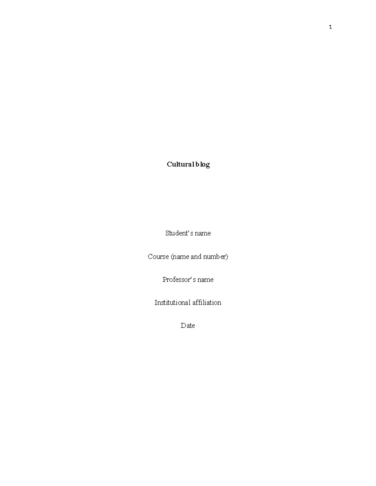 Cultural blog - goood - Cultural blog Student’s name Course (name and ...