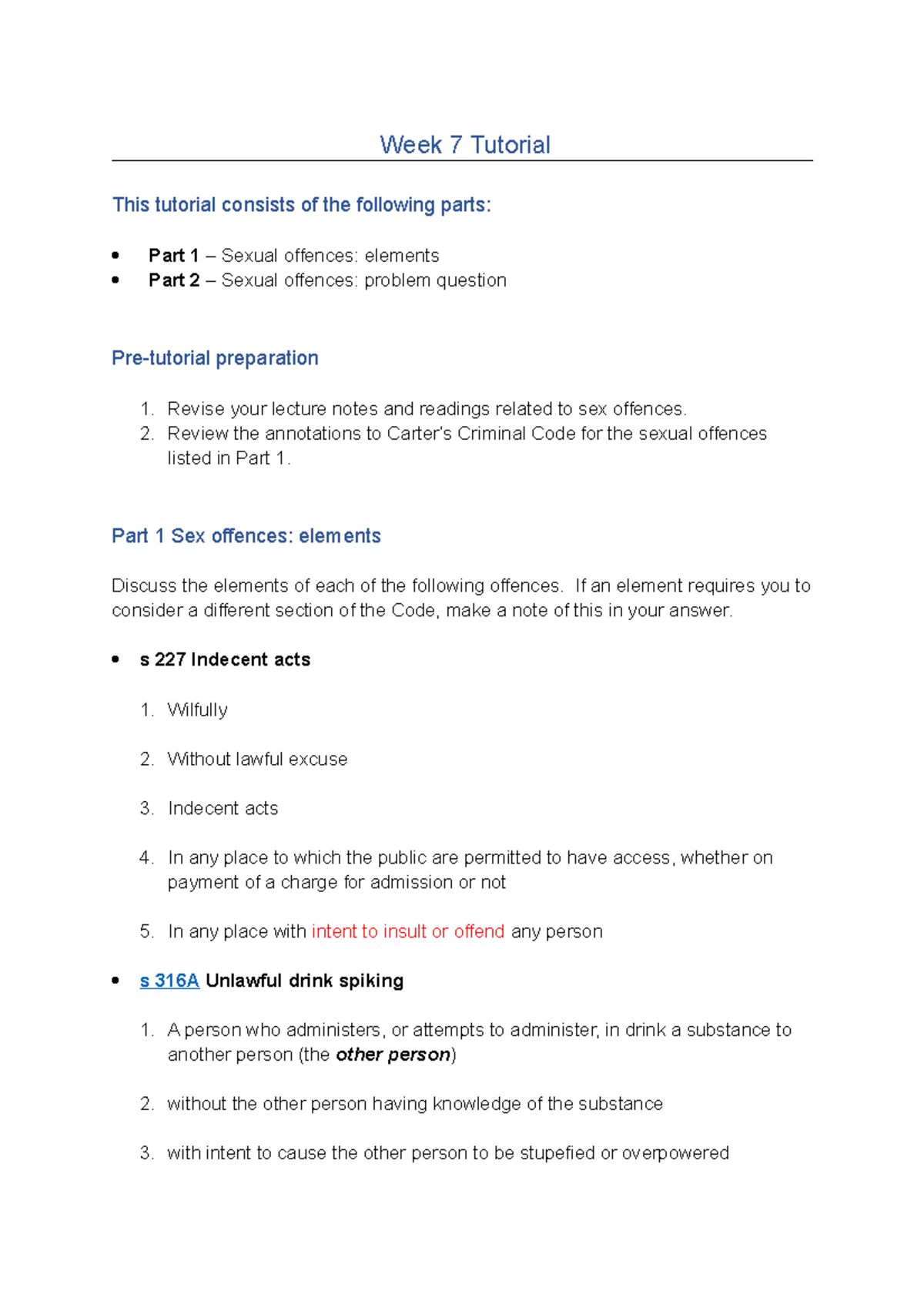 LLB106 Week 07 Tutorial - Week 7 Tutorial This Tutorial Consists Of The ...