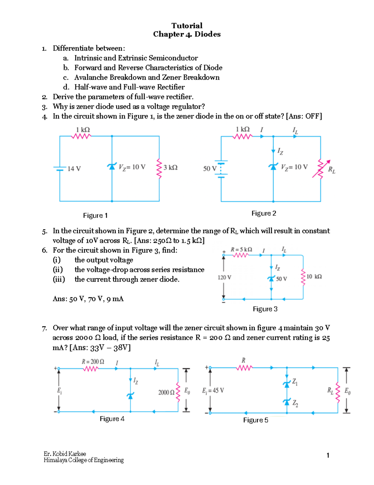Tutorial 4 - Chapter 4. Diodes Er. Kobid Karkee 1 Differentiate between ...