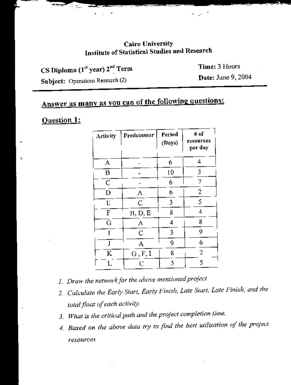 Exams OR500 - Introduction to Operation Research - Studocu