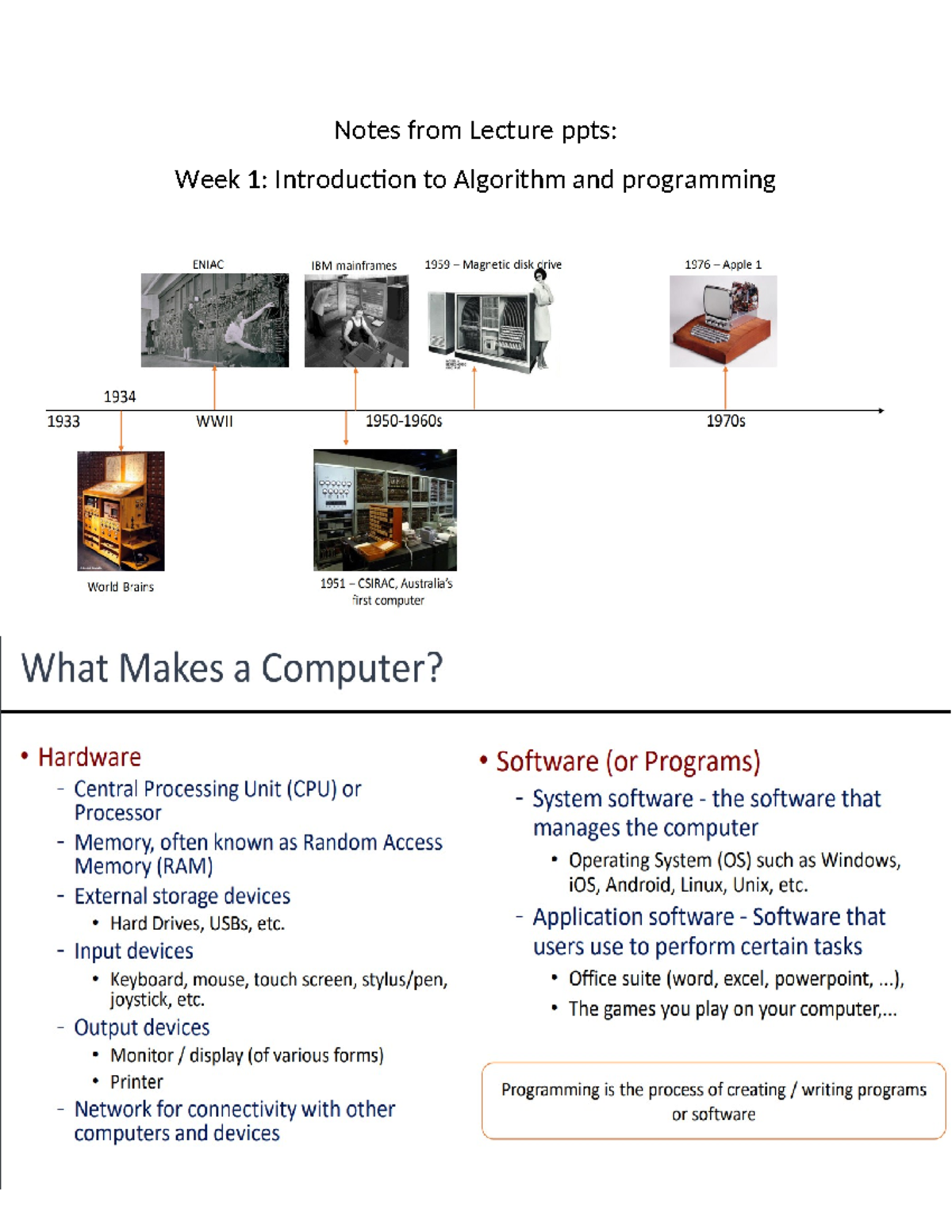 Notes from Lecture ppts - Notes from Lecture ppts: Week 1: Introduction ...
