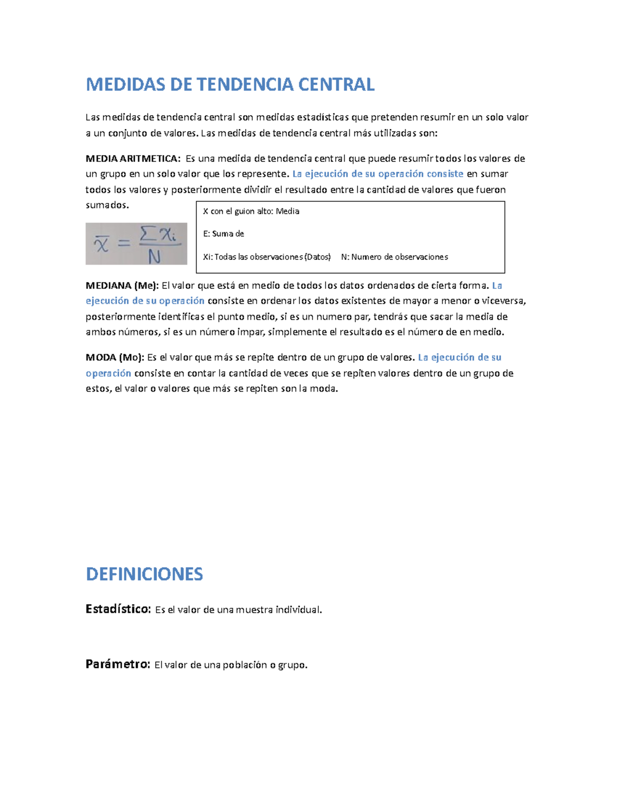Hoja De Trabajo De Medida De Tendencia Central