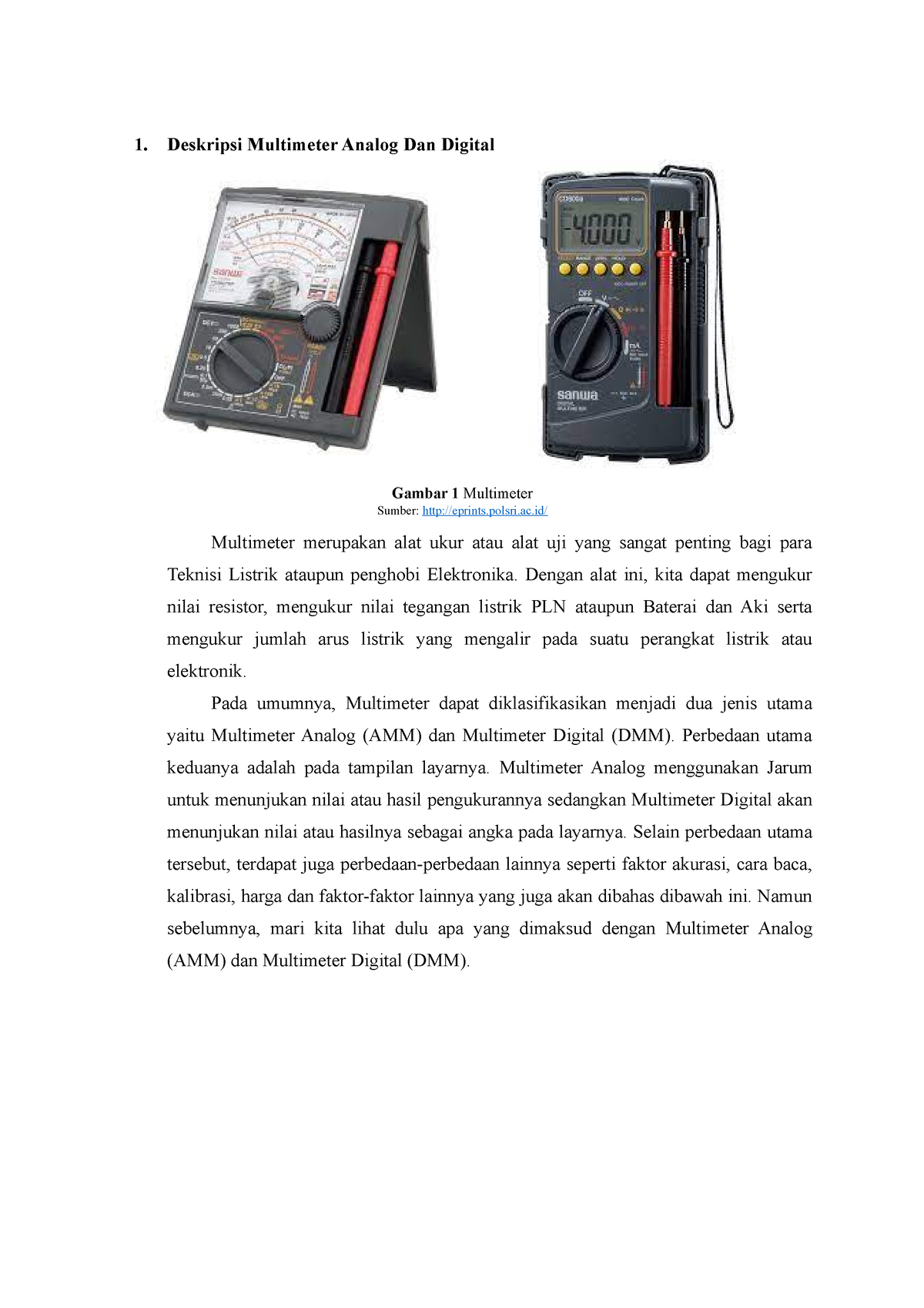 Laporan Praktikum Alat Ukur Multimeter Deskripsi Multimeter Analog