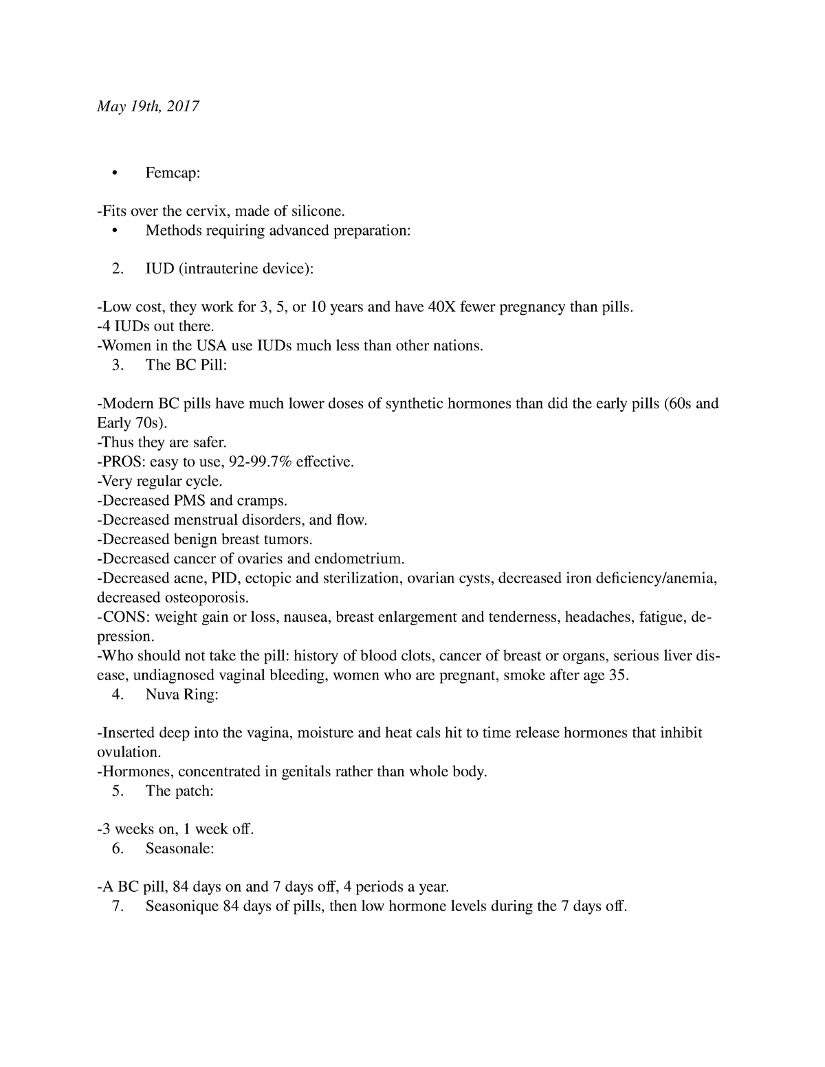 Soc 152a Human Sex Lecture 15 Birth Control Cont May 19th 2017 Femcap Fits Over The Cervix 9673