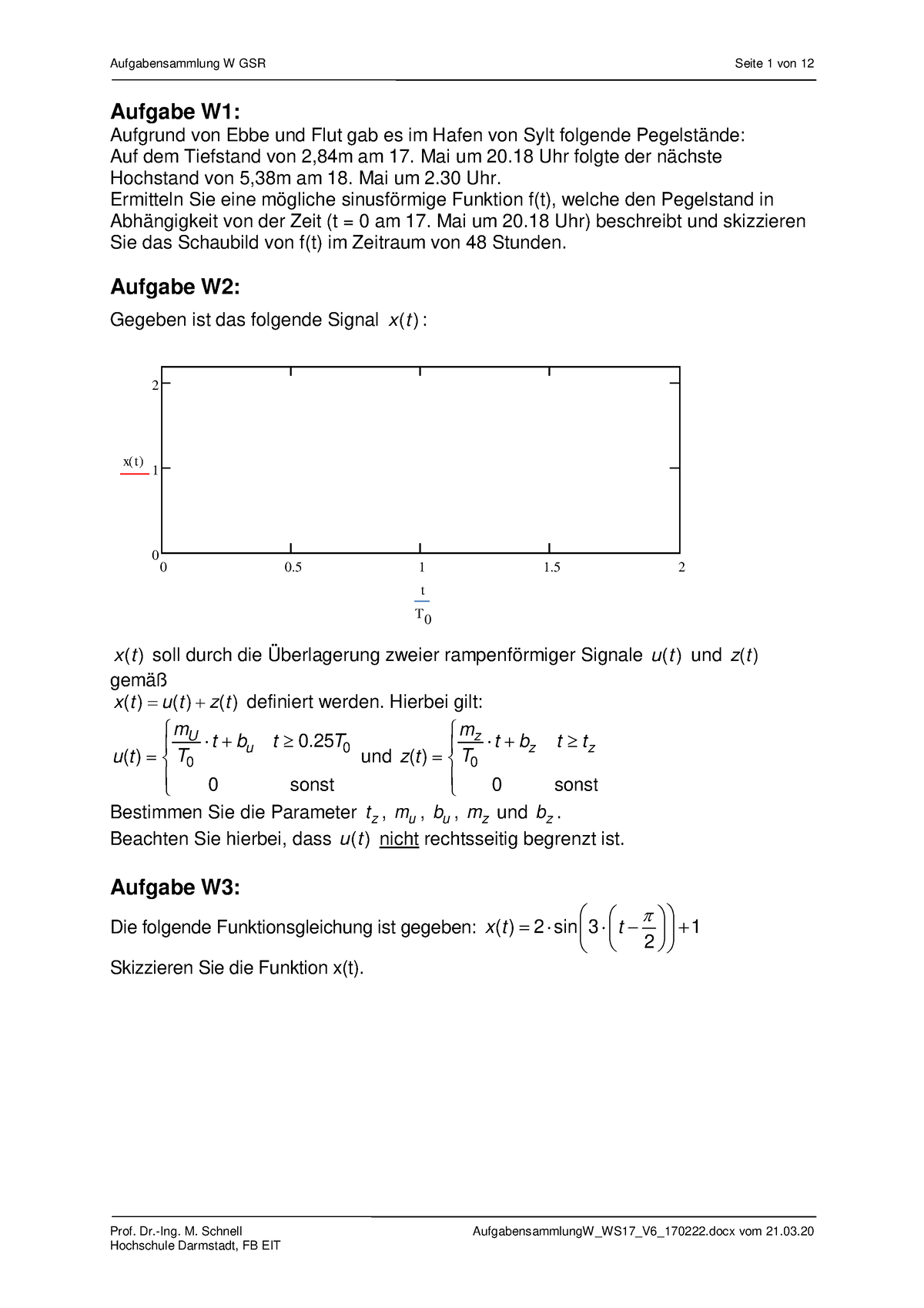 Aufgabensammlung W WS17 V6 170222 - Prof. Dr.-Ing. M. Schnell ...