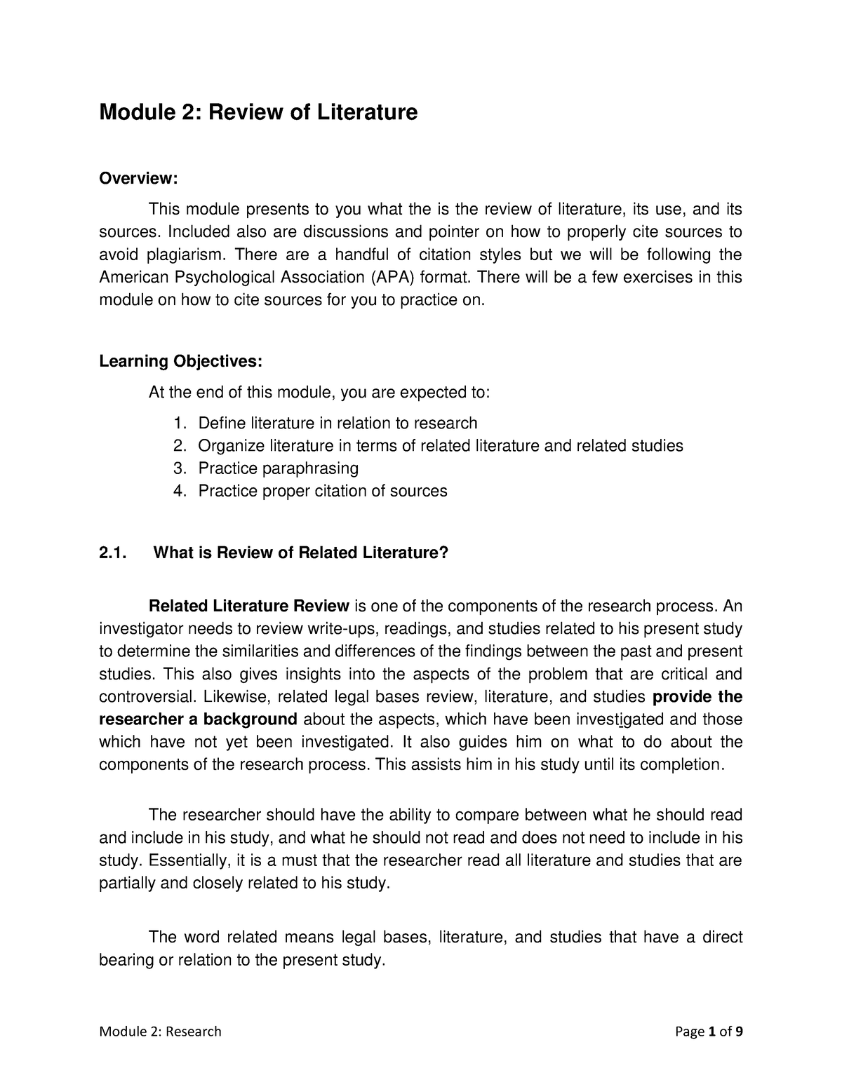 module-2-review-of-literature-module-2-review-of-literature-overview