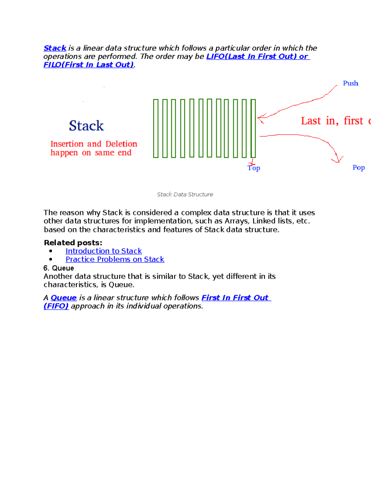 Stack - The order may be LIFO(Last In First Out) or FILO(First In Last ...
