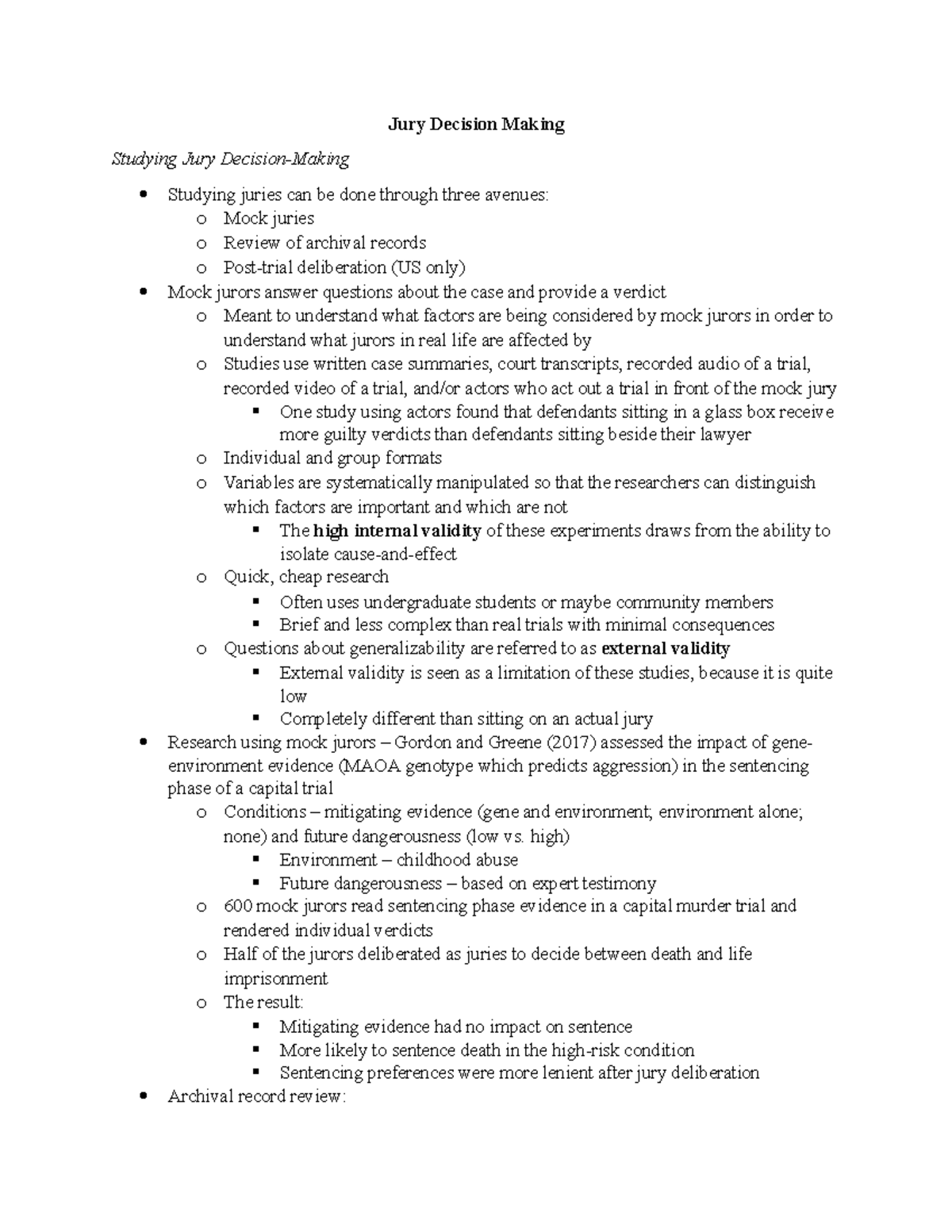 Lecture 7 Jury Decision Making Jury Decision Making Studying Jury