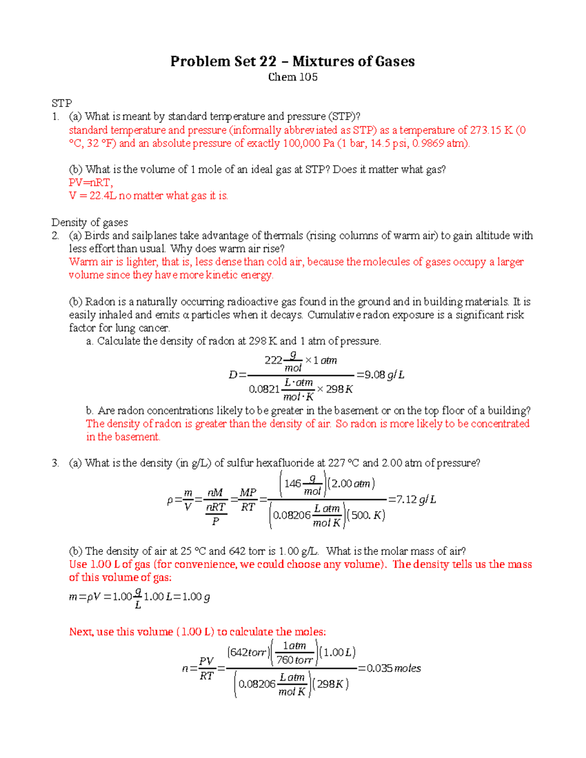 PS 22 2022 key - practice homework 22 - Problem Set 22 – Mixtures of ...