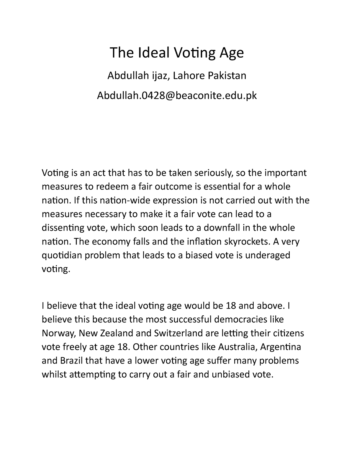 thesis statement about voting age