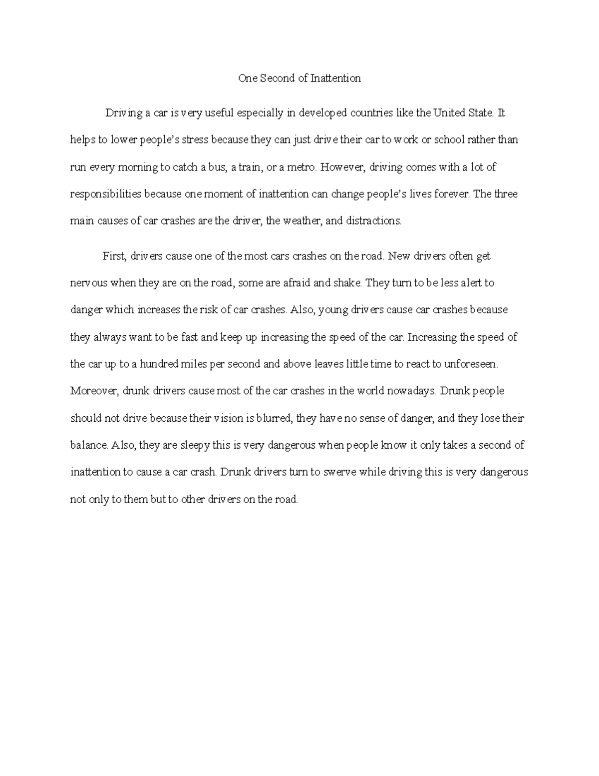 Causes of car crashes cause and effect essay One Second of