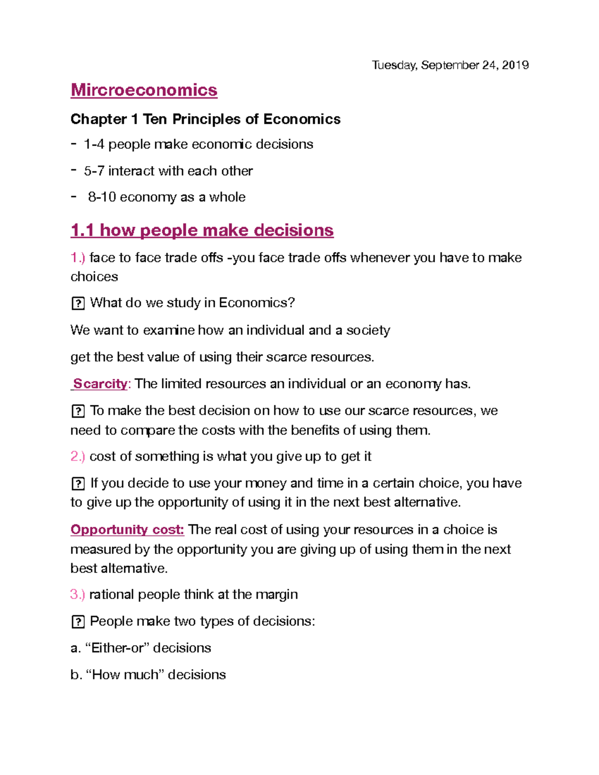 Mircroeconomics - Lecture Notes 1-4 - Mircroeconomics Chapter 1 Ten ...