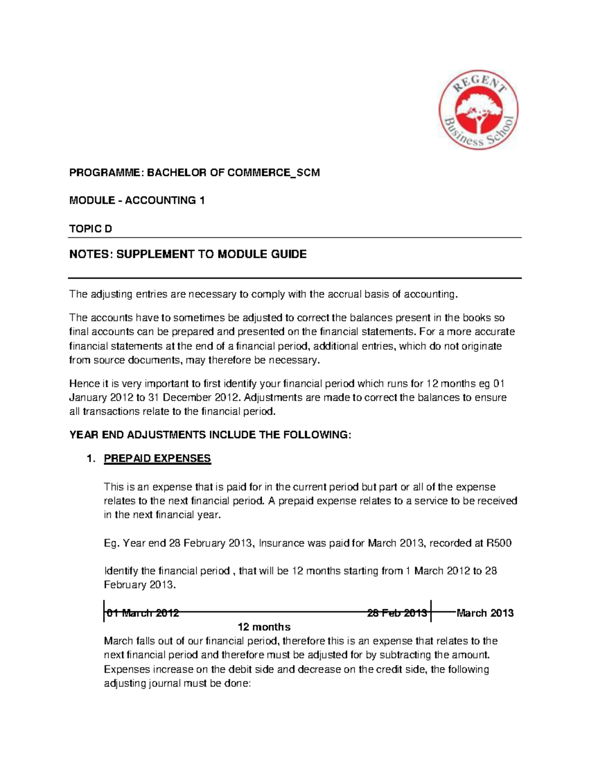 BCOM SCM ACC 1 Topic D Notes - MODULE - ACCOUNTING 1 TOPIC D NOTES ...