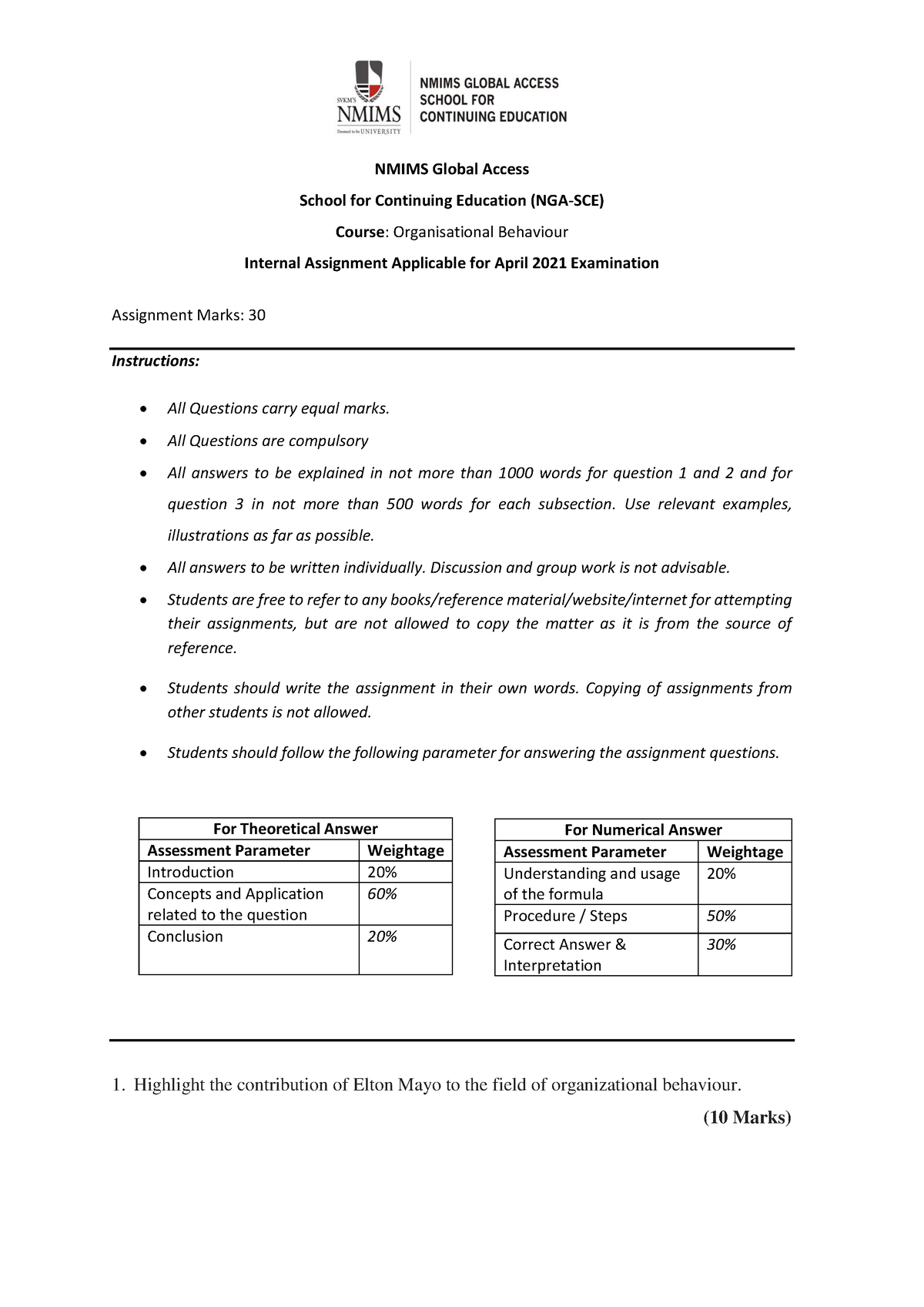 unit 20 organisational behaviour assignment