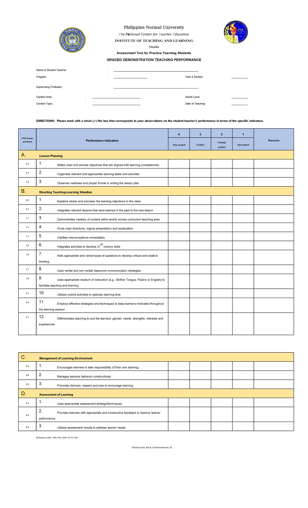 PT-assessment-tool Graded-demo-teaching-1 - Philippine Normal ...