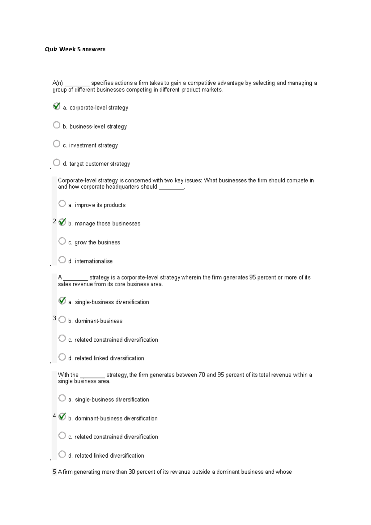 Quiz Week 5 Answers - Week 5 Quiz Answer - Quiz Week 5 Answers A(n ...