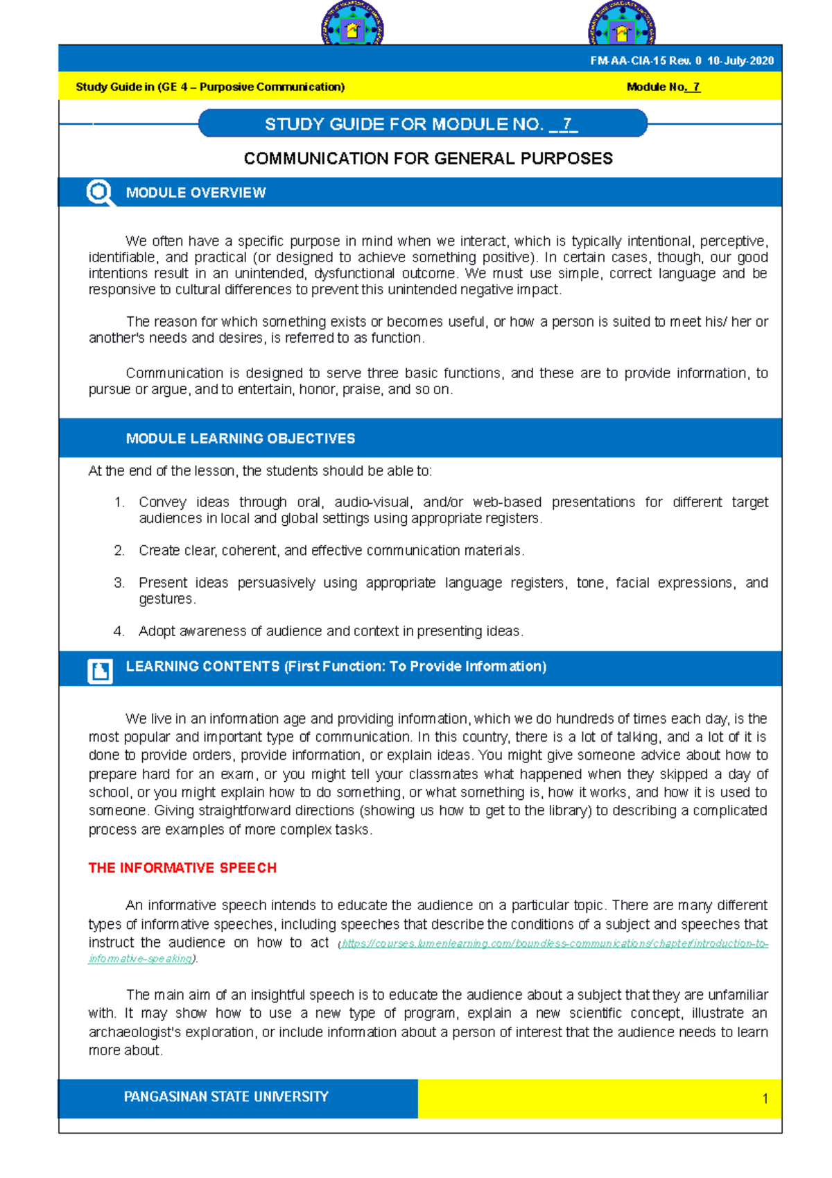 Study Guide 7 Ge 4 - Sts - Pangasinan State University Study Guide In 