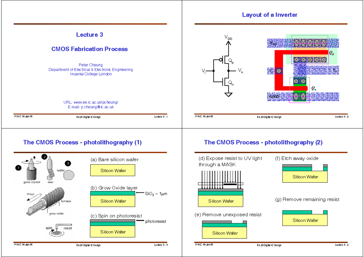 3-cmos Fab Process - PYKC 18-Jan-05 E4 Digital IC Design Lecture 3 - 1 ...