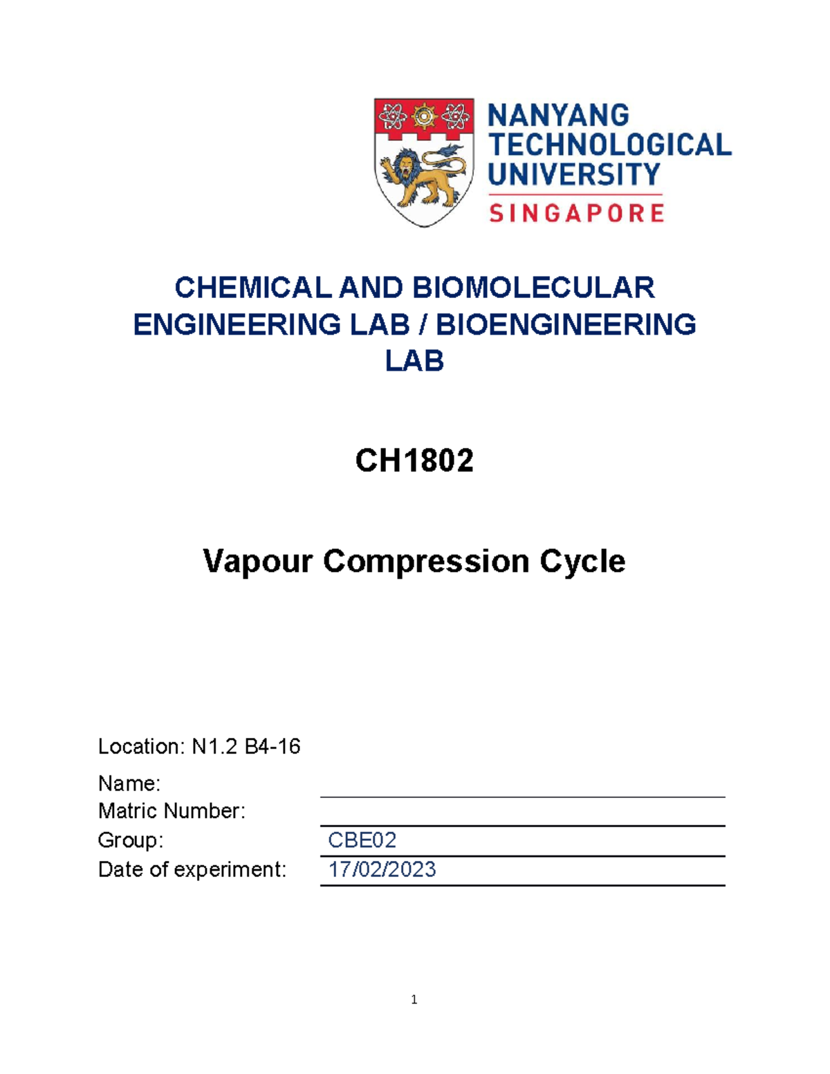 Lab1B C4 Formal - Lab report. - CHEMICAL AND BIOMOLECULAR ENGINEERING ...